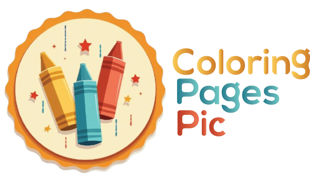 Coloring Pages Pic logo featuring colorful crayons for kids' printable coloring activities.