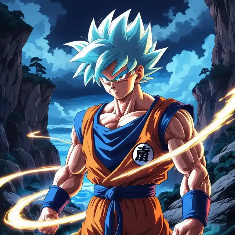 Super Saiyan standing in the mountains at night