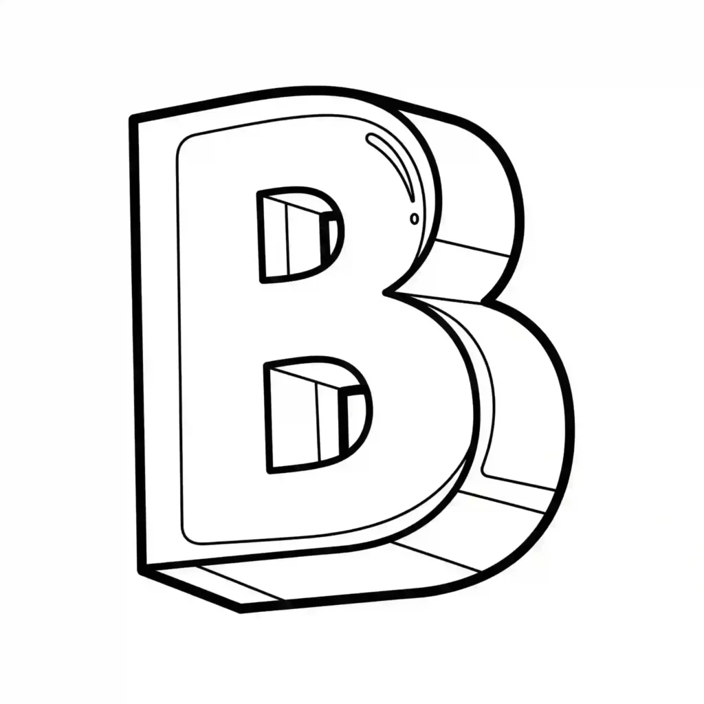 : Black and white 3D outline illustration of the letter B