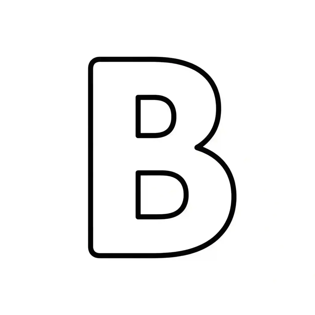 Black-and-white coloring page with a simple outline of the letter B.