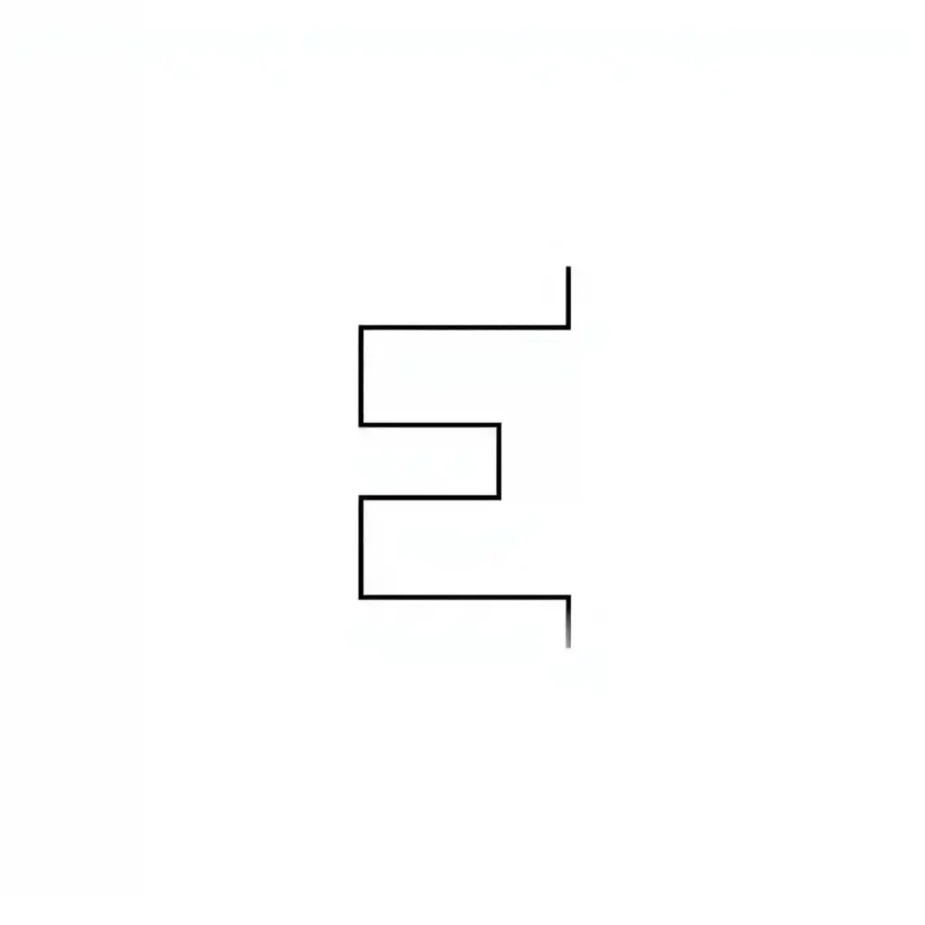 Minimalist black and white line art of the letter E, formed by a single, angular stroke.