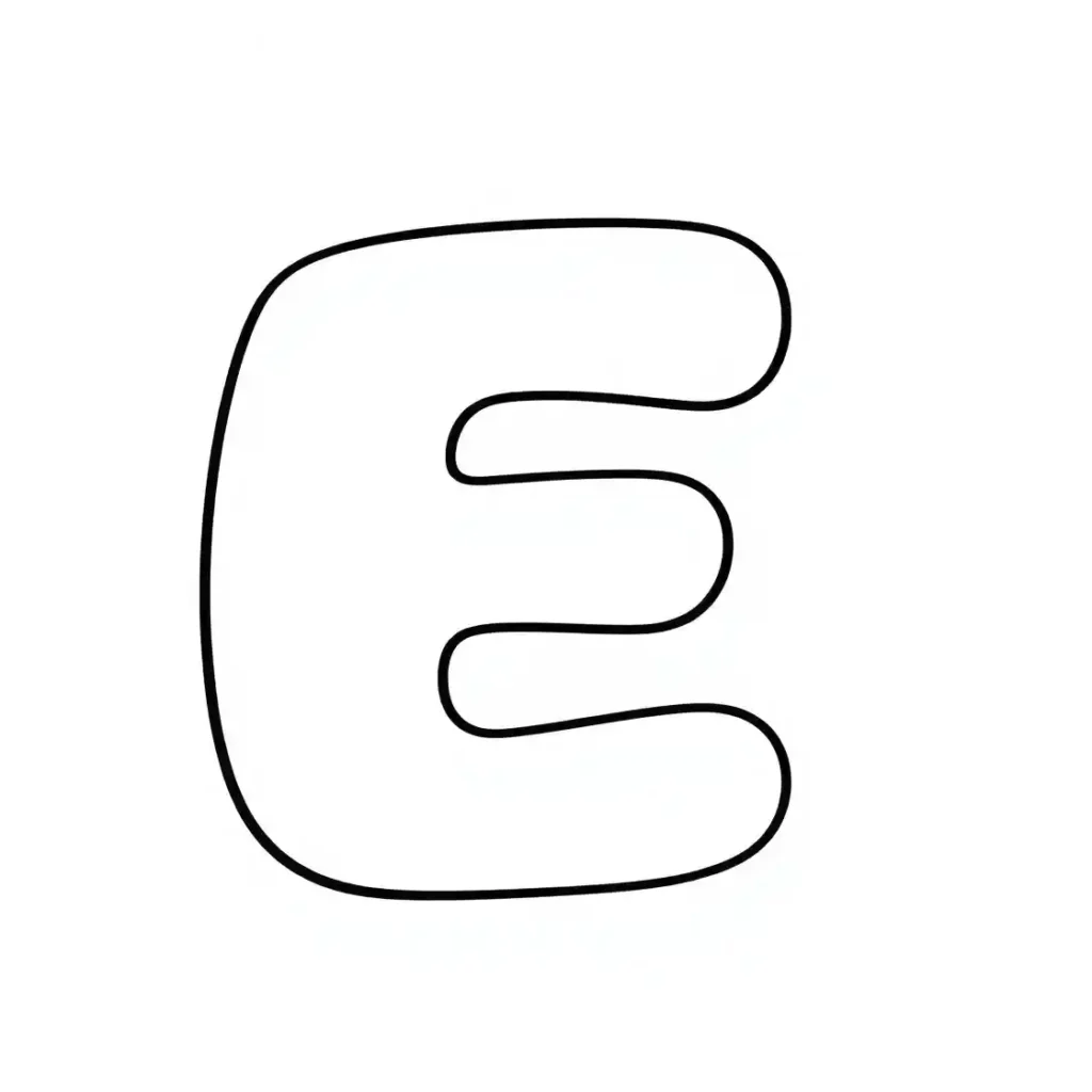 Outline drawing of a thick, rounded, bubble-style lowercase letter e with slightly uneven edges.