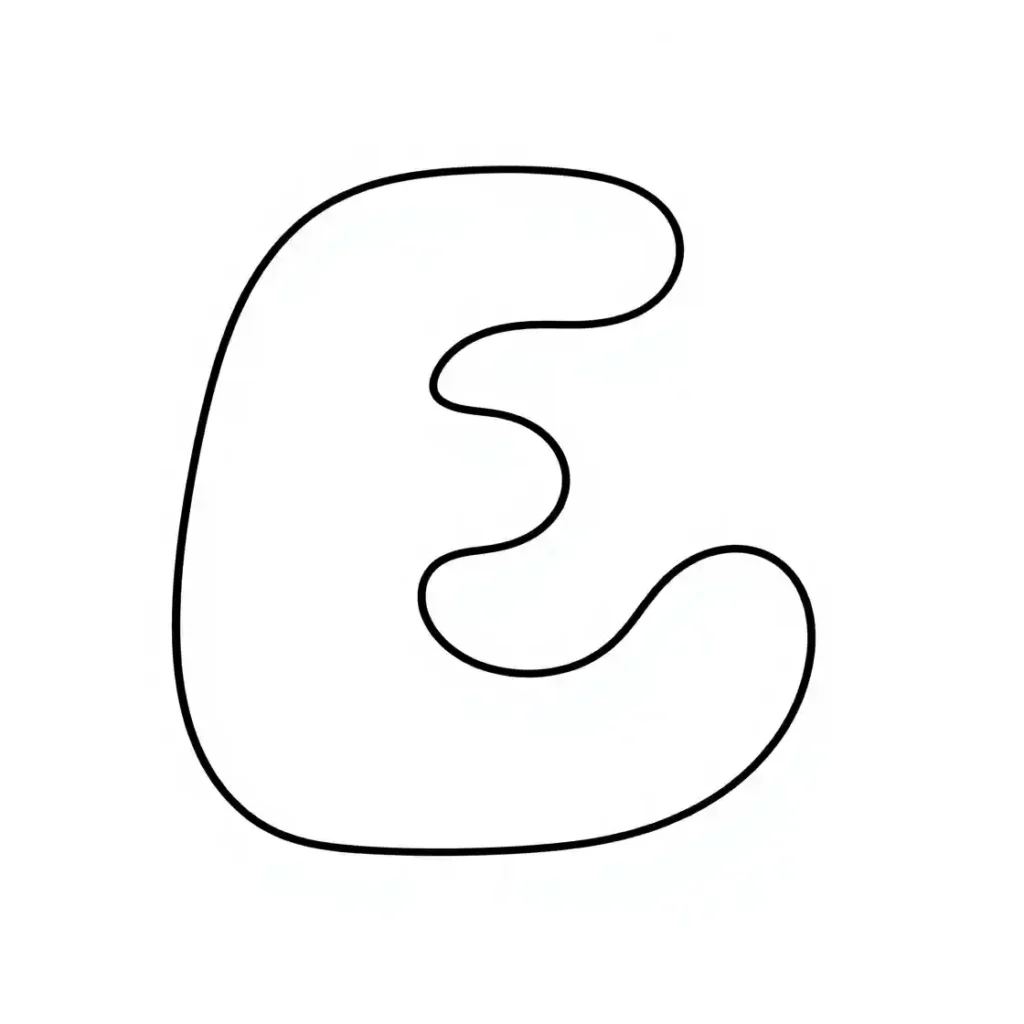 Outline drawing of a lowercase letter e with soft, bubbly, and slightly uneven lines.
