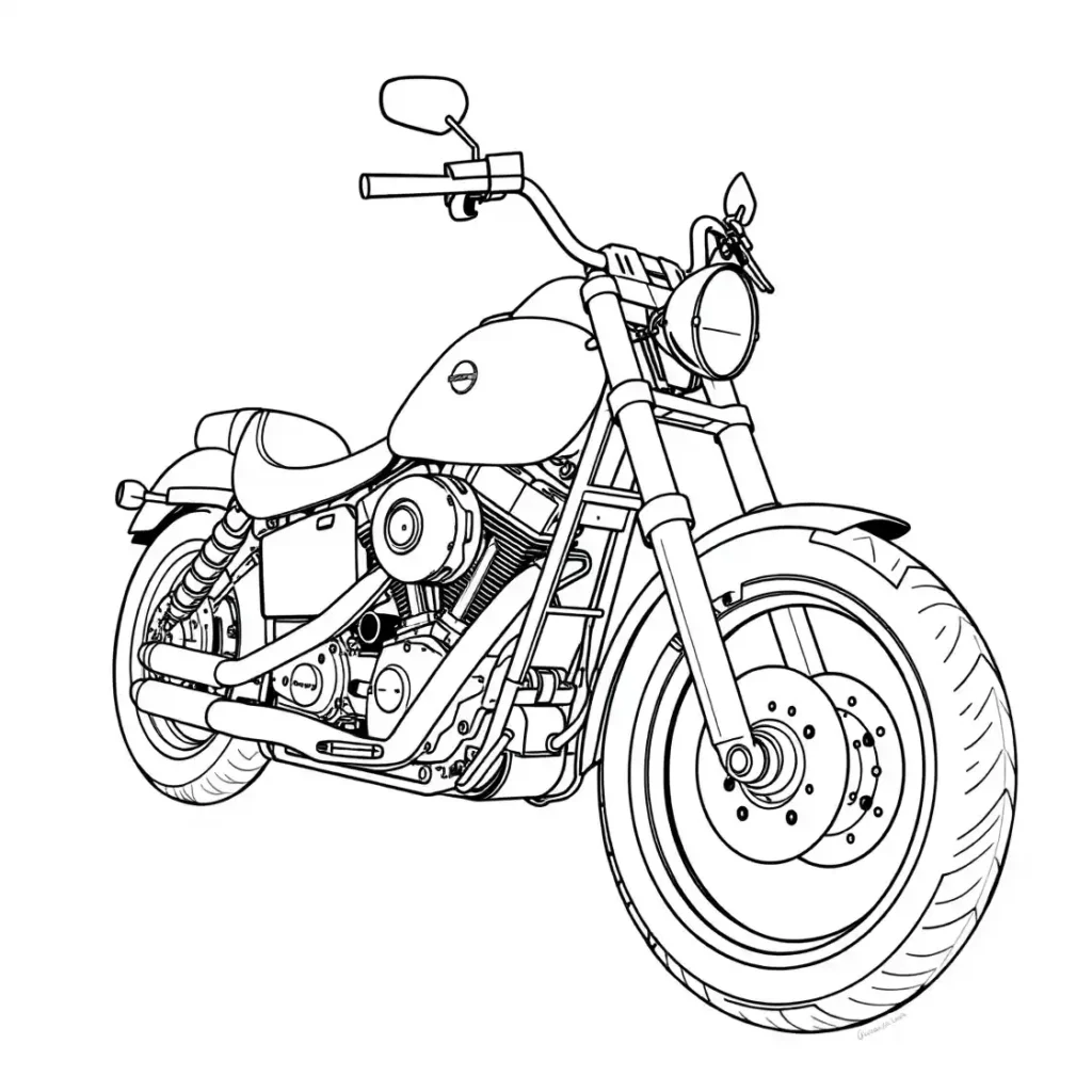Line art illustration of a cruiser motorcycle from a front angle.