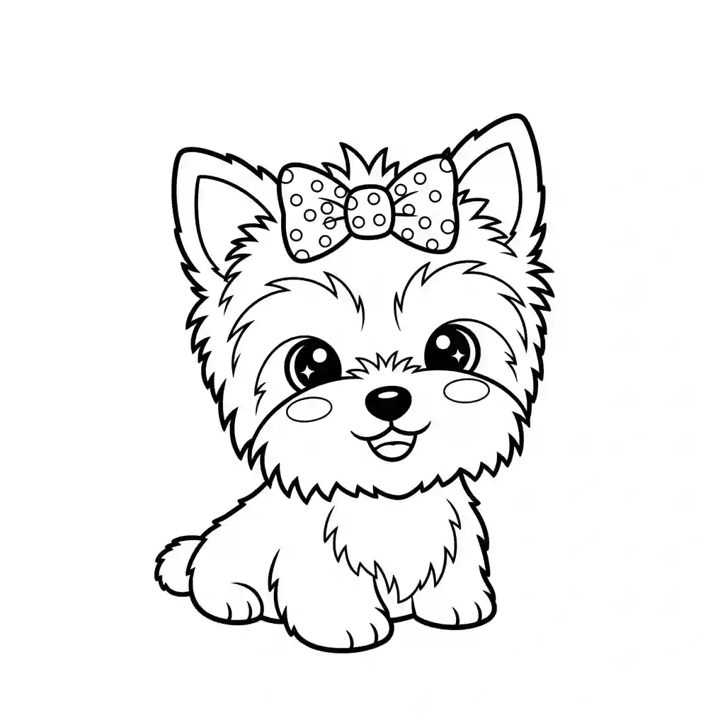 Highly detailed, black and white close-up portrait of a Yorkshire Terrier's head and face with realistic fur texture, perfect for detailed coloring pages of yorkies.