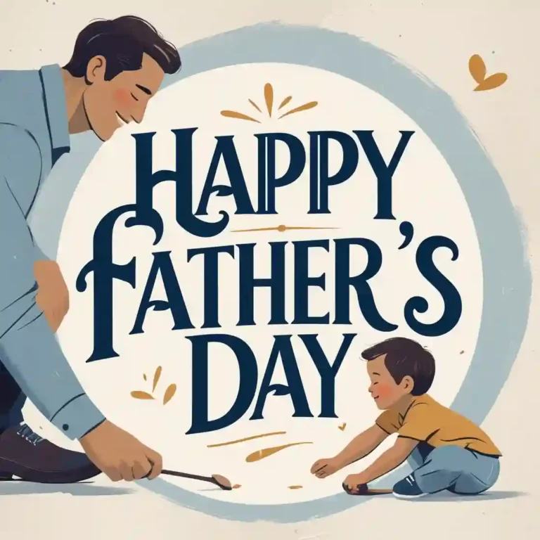 Black and white Father's Day coloring page featuring a father and child playing with toy cars, with "Happy Father's Day" in elegant text and heart decorations.